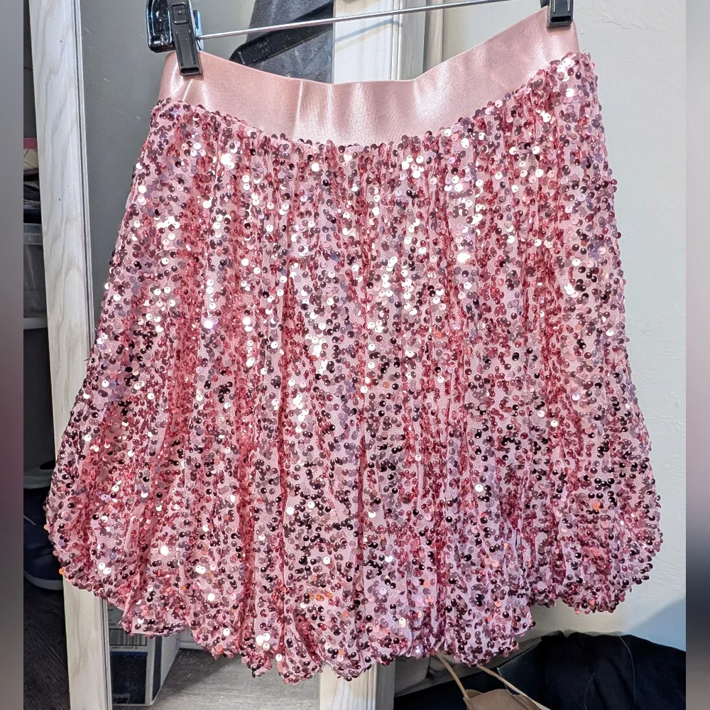 Pink Sequin Bubble Mini Skirt Large Y2K Party Glam NWT